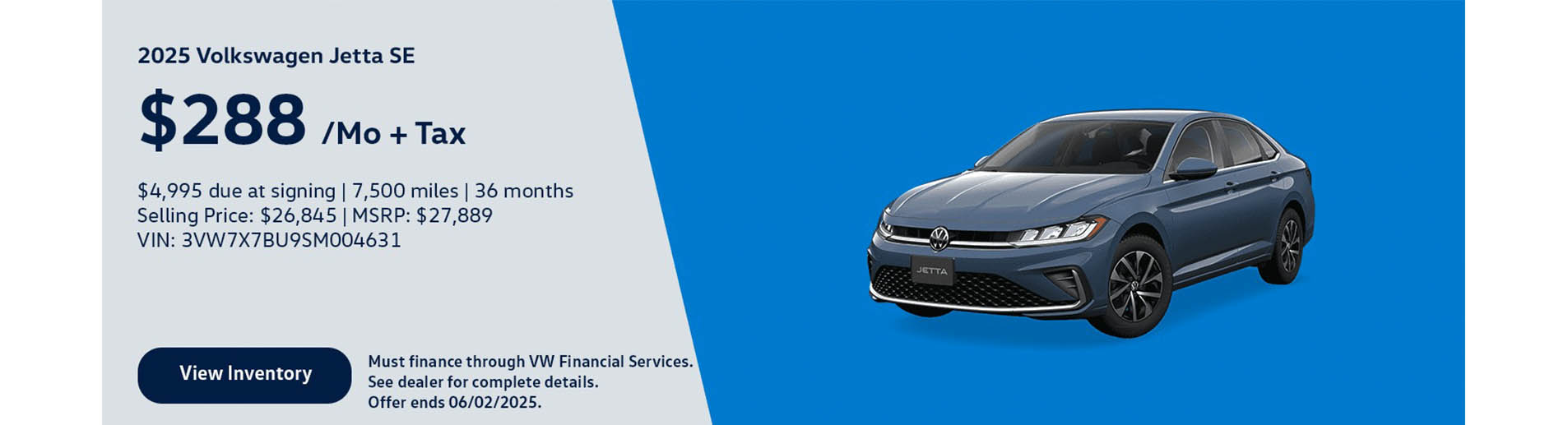 2025 Volkswagen Jetta $288 a Month